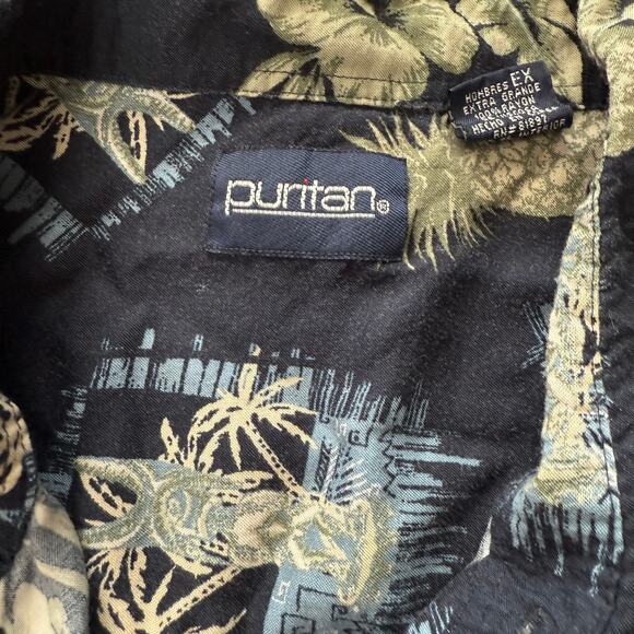 Puritan Navy Blue Hawaiian Print Button Down Shirt XL - Picture 3 of 9